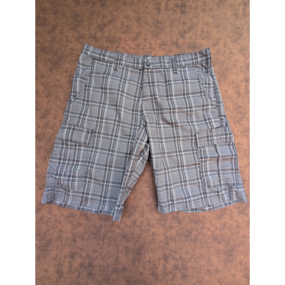 Lee Dungarees Mens Black Gray Plaid Performance Cargo Shorts Size 36 Lightweight